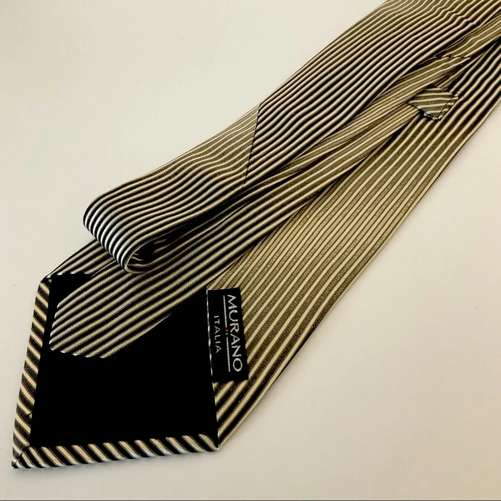 Murano Italia 100% Silk Tie Gold, Black Striped